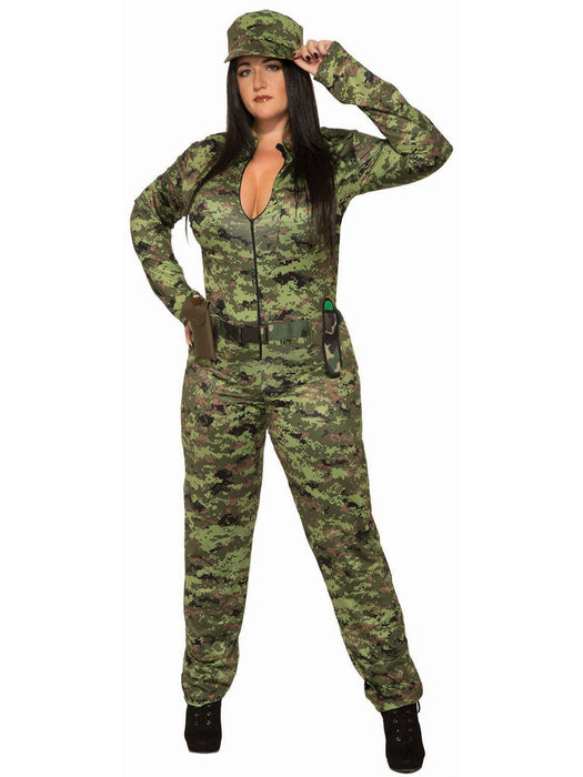 Sexy Adult Army Jumpsuit And Hat - Plus - costumesupercenter.com