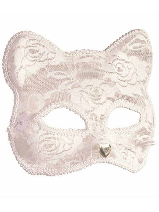 Adult White Lace Cat Half Mask - costumesupercenter.com