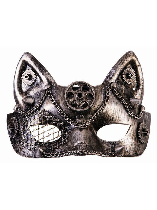 Silver Gears Cat Eye Steampunk Mask - costumesupercenter.com