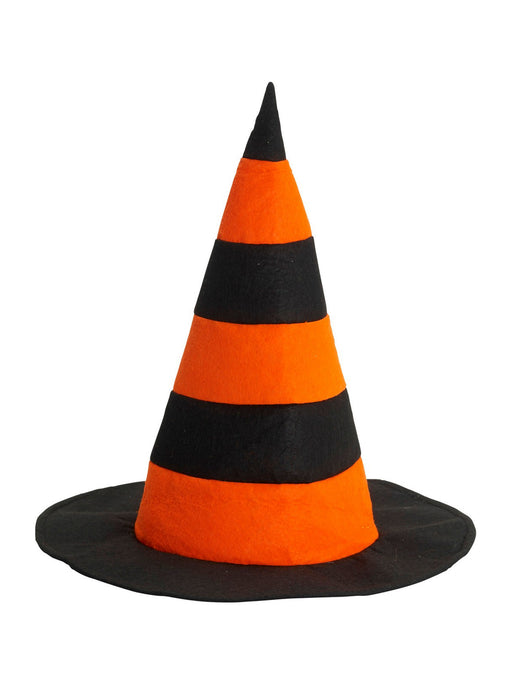 Black and Orange Witch Hat with Stripes - costumesupercenter.com