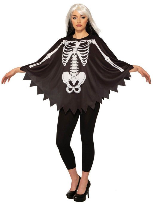 Women's Skeleton Bones Black Poncho Costume - costumesupercenter.com