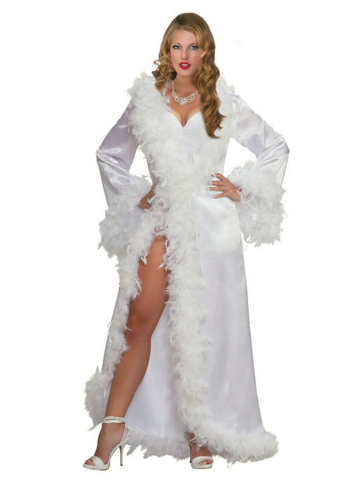 Women's Marabou Satin Classic Robe - costumesupercenter.com