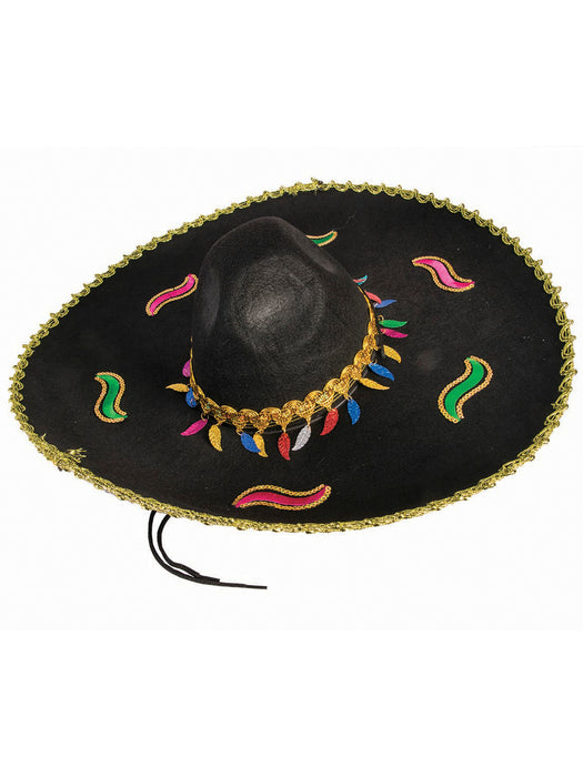 Deluxe Sombrero Hat - Black & Multicolor - costumesupercenter.com