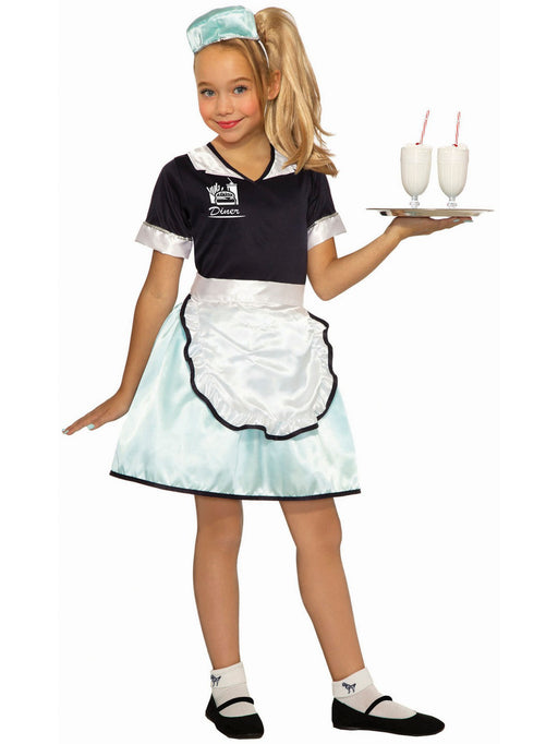 1950's Diner Waitress Costume for Girls - costumesupercenter.com