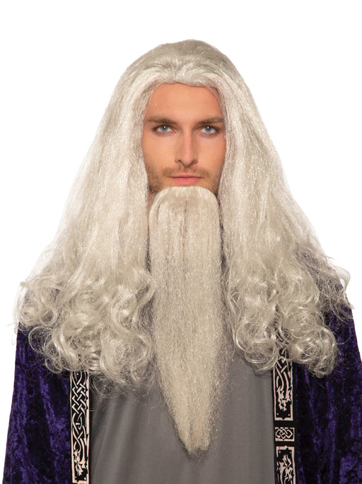 Wise Wizard Wig & Beard - White - costumesupercenter.com