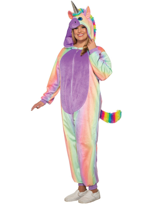 Adult Rainbow Unicorn Comfywear Plus Costume - costumesupercenter.com