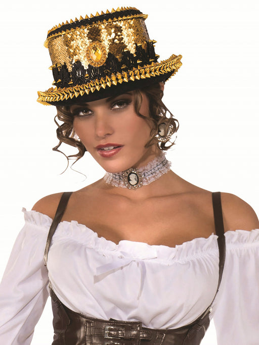 Adult Gold Sequin Spiked Top Hat - costumesupercenter.com