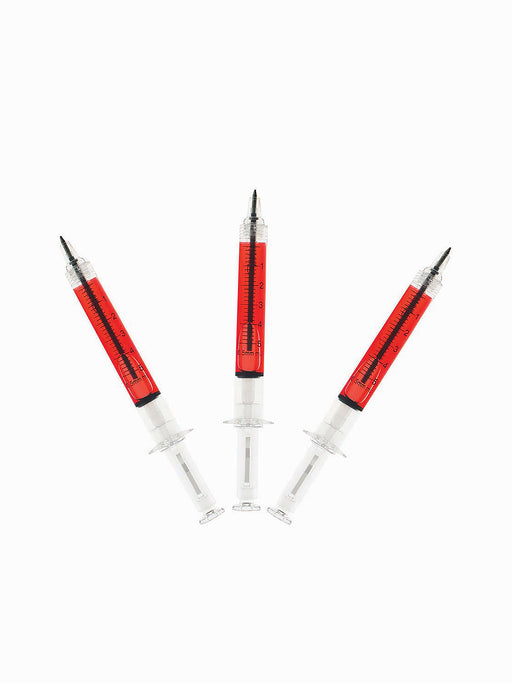 5-inch Bloody Syringe Ballpoint Pens - Set of 3 - costumesupercenter.com