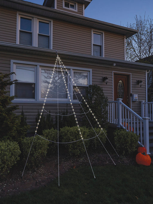 12 Foot White Light Up LED Spider Web Yard Decoration - costumesupercenter.com