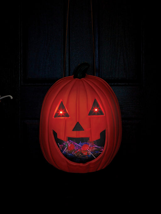 18-inch Pumpkin Light Up Hanging Candy Dispenser - costumesupercenter.com
