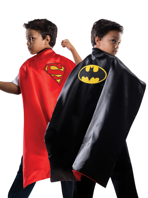Boys' Batman and Superman Reversible Cape - costumesupercenter.com