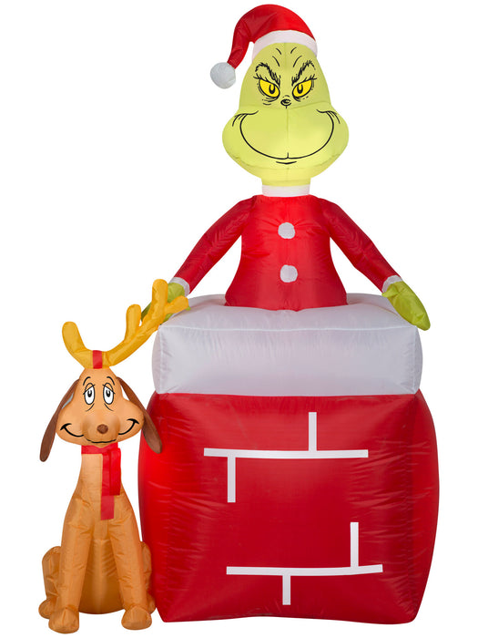 Inflatable Airblown The Grinch & Max Chimney Christmas Prop - costumesupercenter.com