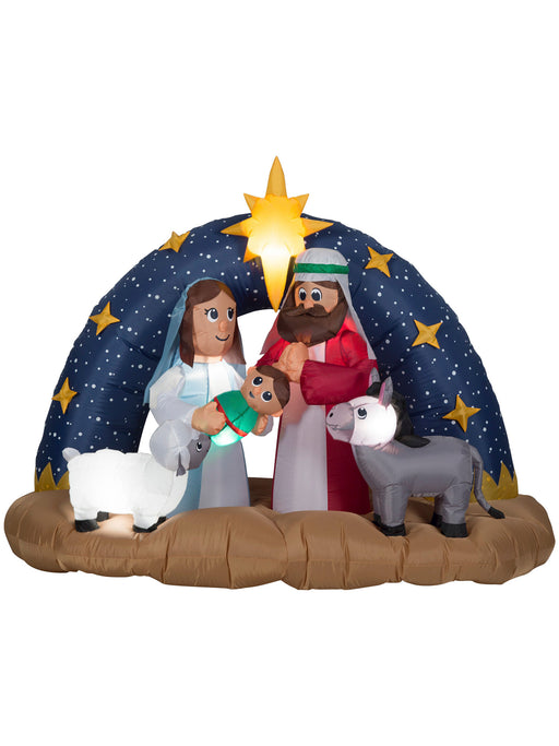 6.5 Foot Snowy Night Nativity Scene Light Up Christmas Inflatable Lawn Decor - costumesupercenter.com