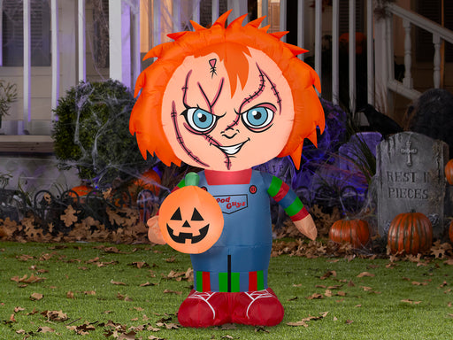 3.5 Foot Child's Play Chucky Light Up Halloween Inflatable Lawn Decoration - costumesupercenter.com