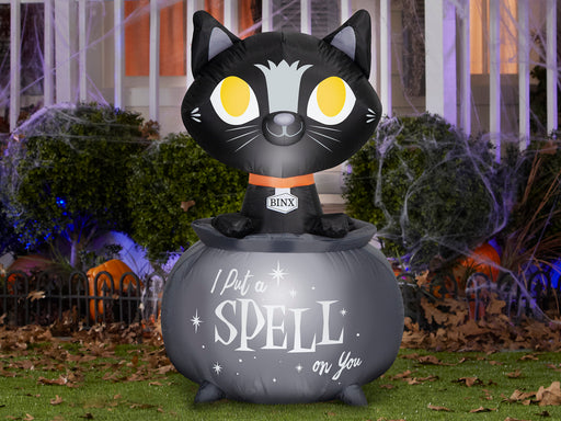 3.5 Foot Hocus Pocus Binx in Cauldron Light Up Halloween Inflatable Lawn Decoration - costumesupercenter.com