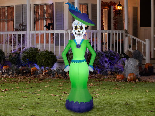 7 Foot Day of the Dead Lady Light Up Halloween Inflatable Lawn Decoration - costumesupercenter.com