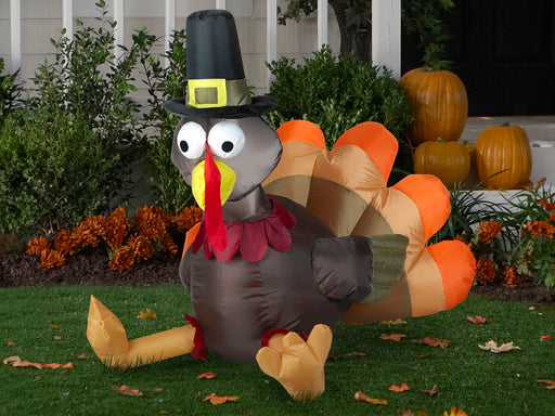 3 Foot Harvest Turkey Light Up Thanksgiving Inflatable Lawn Decoration - costumesupercenter.com