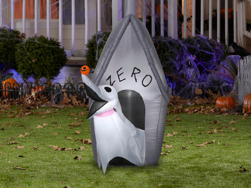 5 Foot The Nightmare Before Christmas Zero and Doghouse Light Up Halloween Inflatable Lawn Decoration - costumesupercenter.com