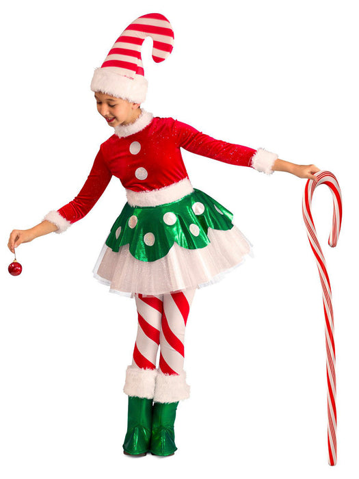 Christmas Princess Candy Cane Elf Girls Costume - costumesupercenter.com