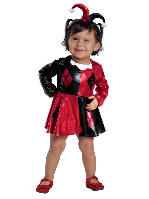 DC Comics Baby Harley Quinn Dress & Diaper Cover Set Costume - costumesupercenter.com