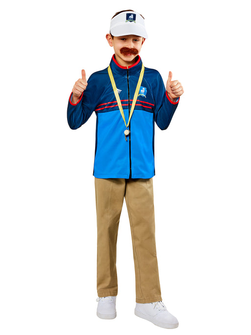 Boys' Ted Lasso Costume Top, Visor, Fake Moustache and Whistle Set - costumesupercenter.com