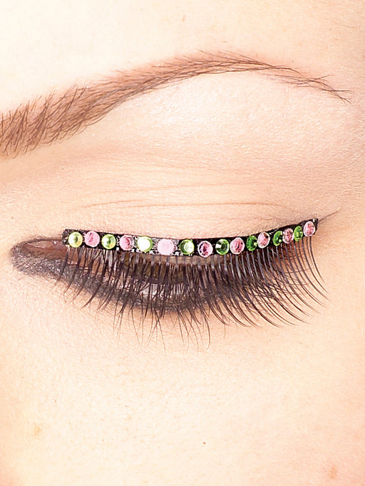 Adult Pink/Green Gem Eyelashes Accessory - costumesupercenter.com