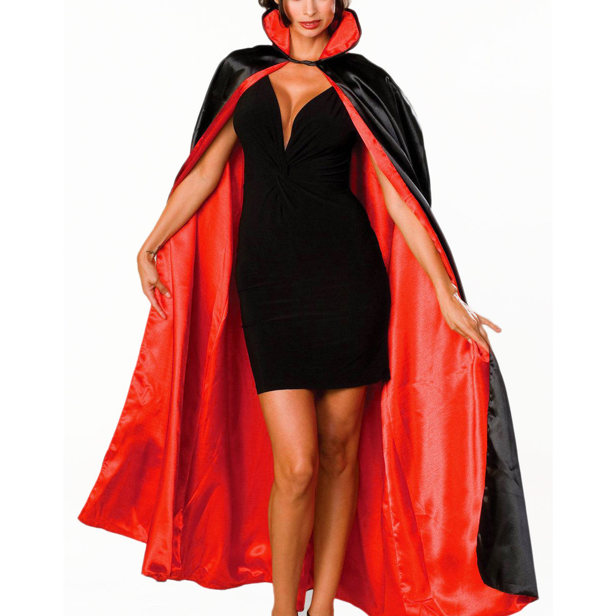 MIDNIGHT BLACK SATIN CAPE SET