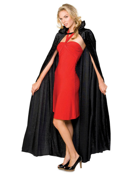 Long Black Crushed Velvet Cape - costumesupercenter.com