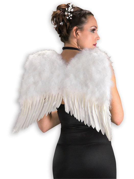 Deluxe White Feather Wings - costumesupercenter.com