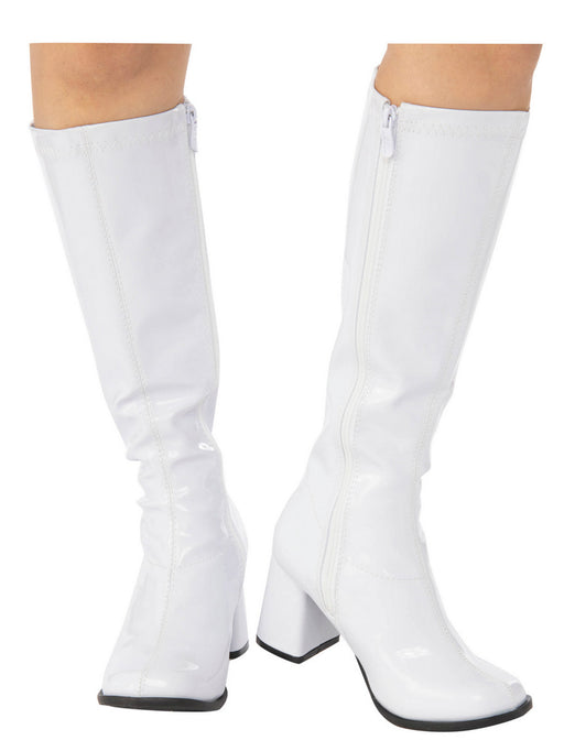 Adult White Patent Go Go Disco Boots - costumesupercenter.com