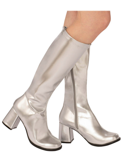 Adult Silver Metallic Go Go Disco Boots - costumesupercenter.com