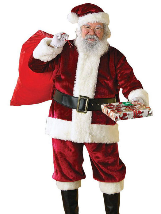 Mens Plus Size Crimson Regency Plush Santa Suit Costume - costumesupercenter.com