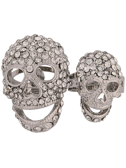 Adult 2  Head Skull Silver Ring Accessory - costumesupercenter.com