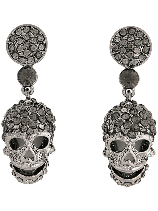 Adult Grey Skull Head Earrings Accessory - costumesupercenter.com