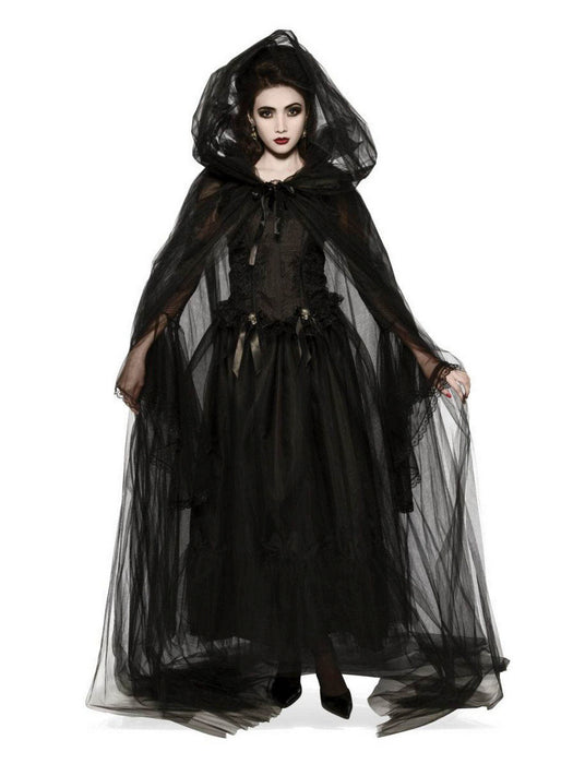 Hooded Black Cape Costume Accessory - costumesupercenter.com