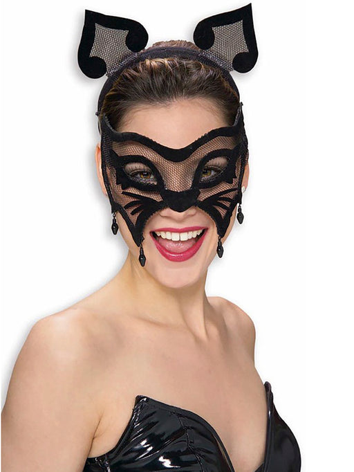 Adult Black Cat Mesh Mask - costumesupercenter.com