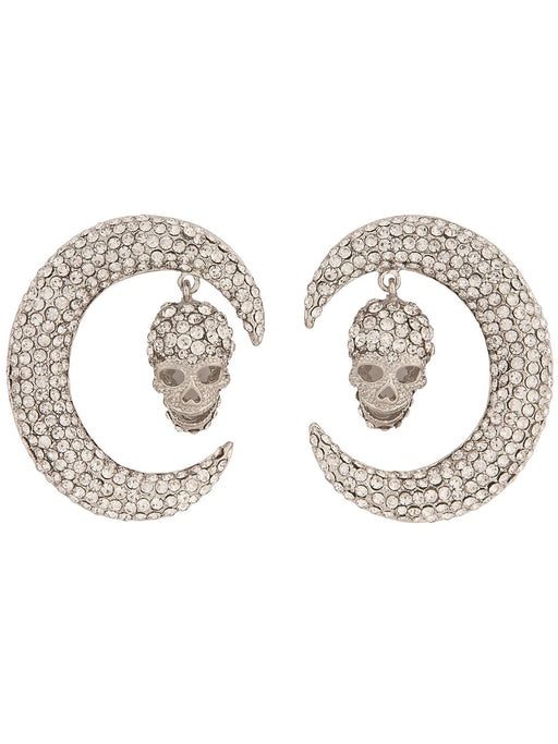 Adult Silver Moon Skull Earrings Accessory - costumesupercenter.com