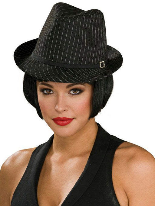 Pinstripe Mobster Fedora - costumesupercenter.com