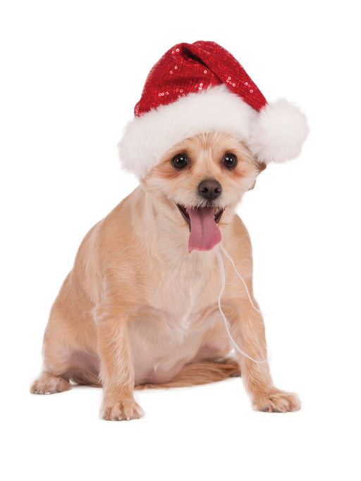 Red Sequin Pet Santa Hat - costumesupercenter.com