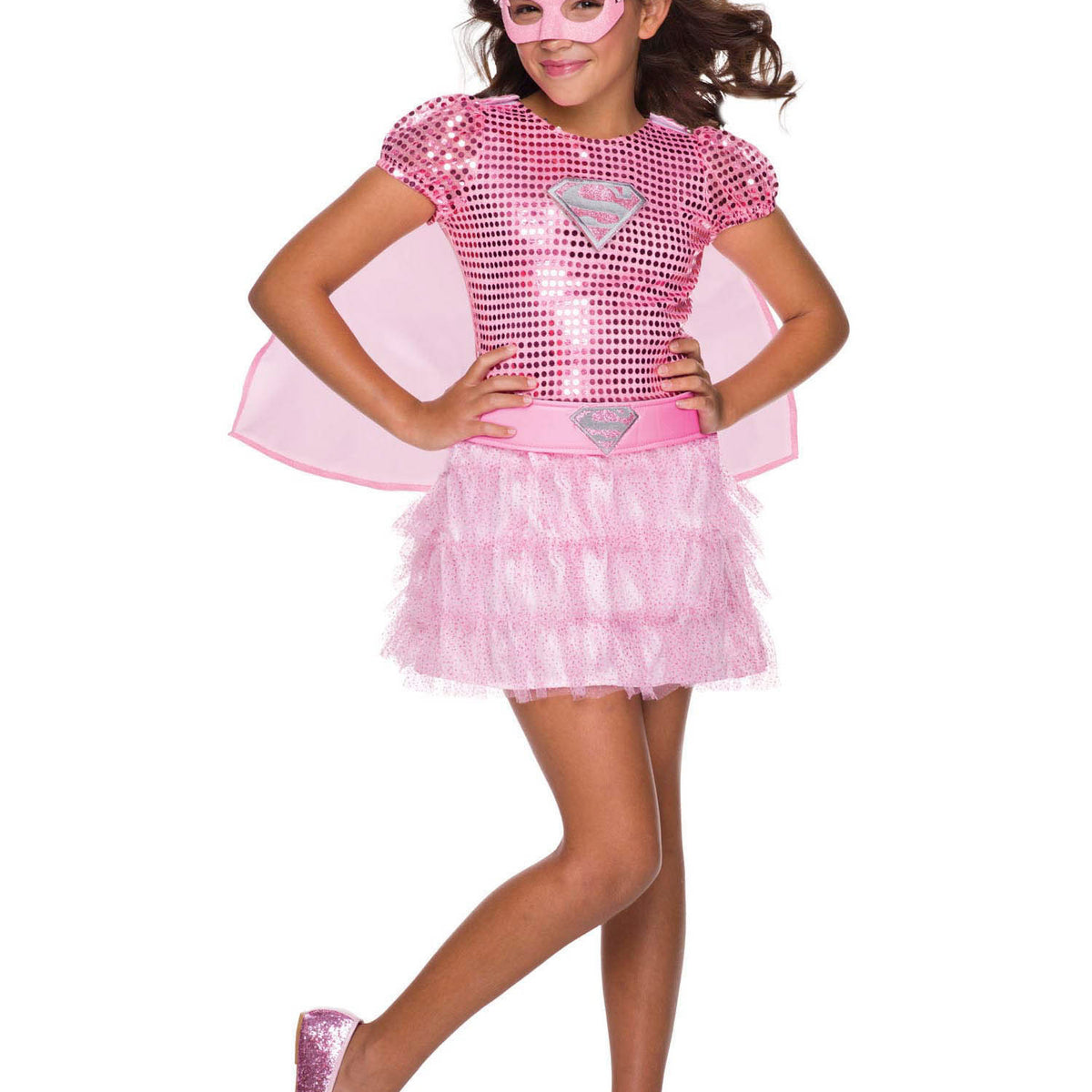 Costume DC Supereroi Supergirl Rosa Lurex Per Bambina - Taglia Media - Rubie's Costume Co