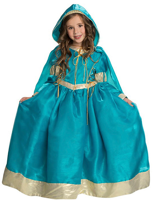 Girls Deluxe Blue & Gold Princess Costume - costumesupercenter.com