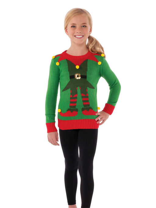 Green Elf Classic Sweater For Kids - costumesupercenter.com
