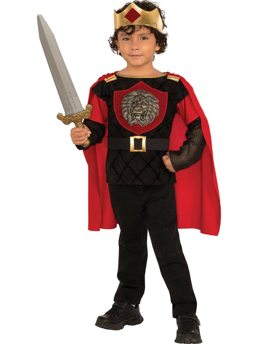 Kids' Black and Red Little Knight Caped Shirt and Gold Crown - costumesupercenter.com