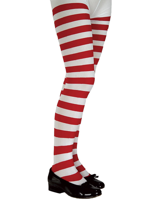Girls Red And White Striped Tights - costumesupercenter.com