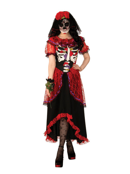 day of the dead ladies dress DAY OF THE DEAD DIA DE LOS MUERTOS ADULT WOMENS SEXY COSTUME MEXICO SKELETON