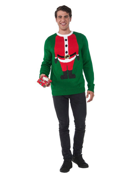 Mens Santa Head Christmas Sweater - costumesupercenter.com