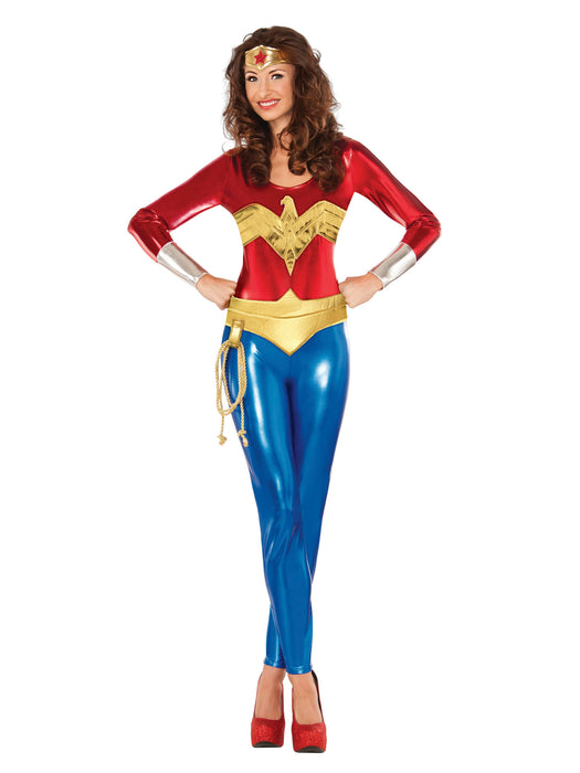 Womens Superhero Style Wonder Woman Catsuit Costume - costumesupercenter.com