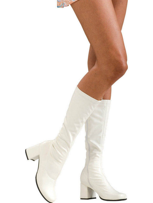 Adult White Patent Go Go Heeled Boots - costumesupercenter.com