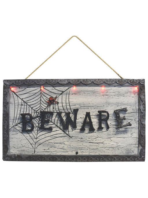 Light Up Animated Beware Sign - 18.5" - costumesupercenter.com