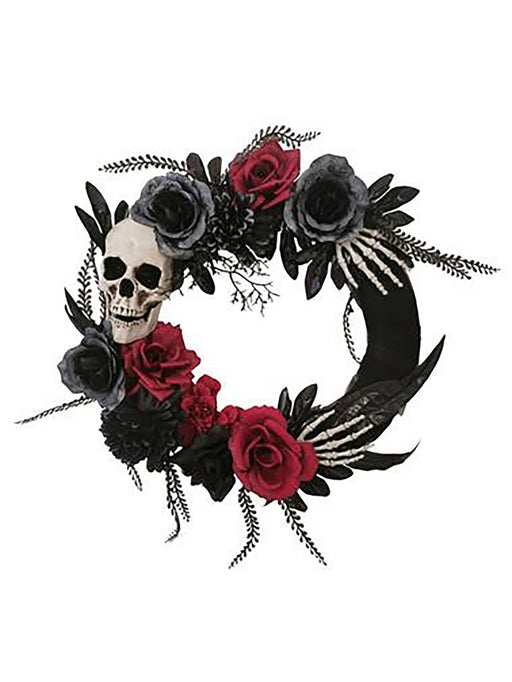 18" Wreath w/ Skull, Hands & Roses - costumesupercenter.com